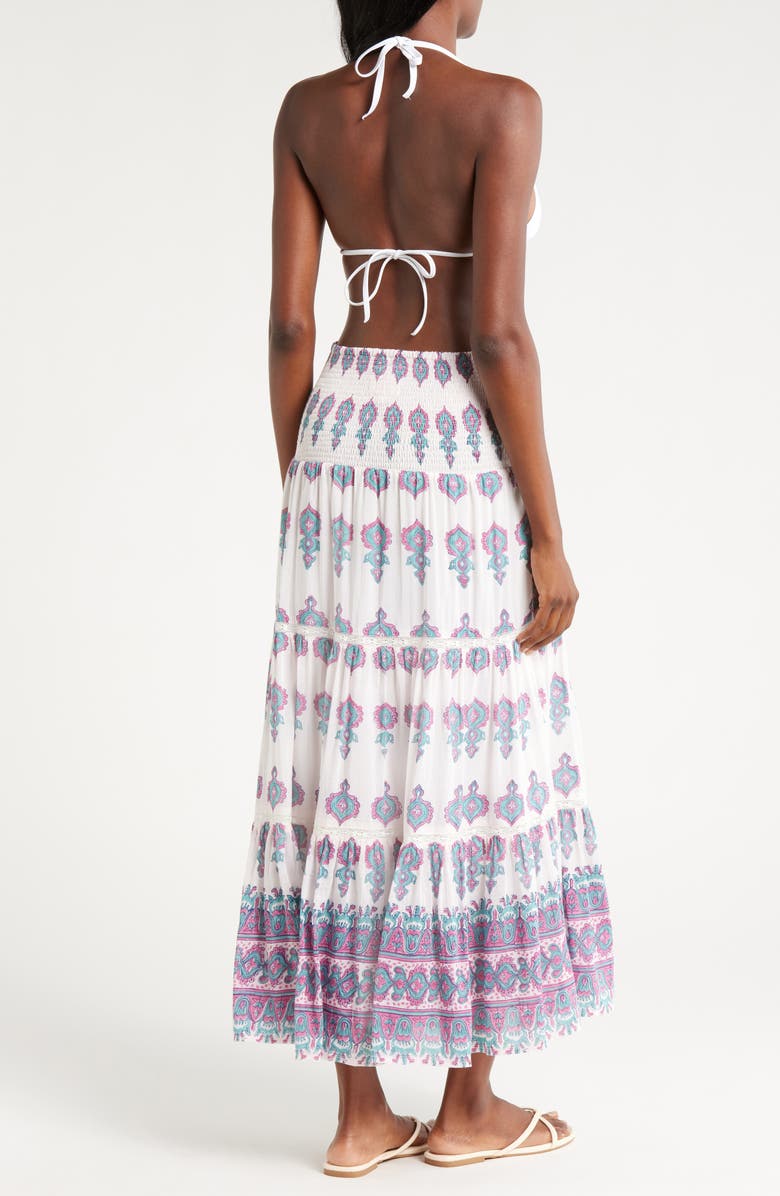 ALICIA BELL Mandy Tiered Cotton & Silk Maxi Skirt, Alternate, color, Turquoise/ Aqua