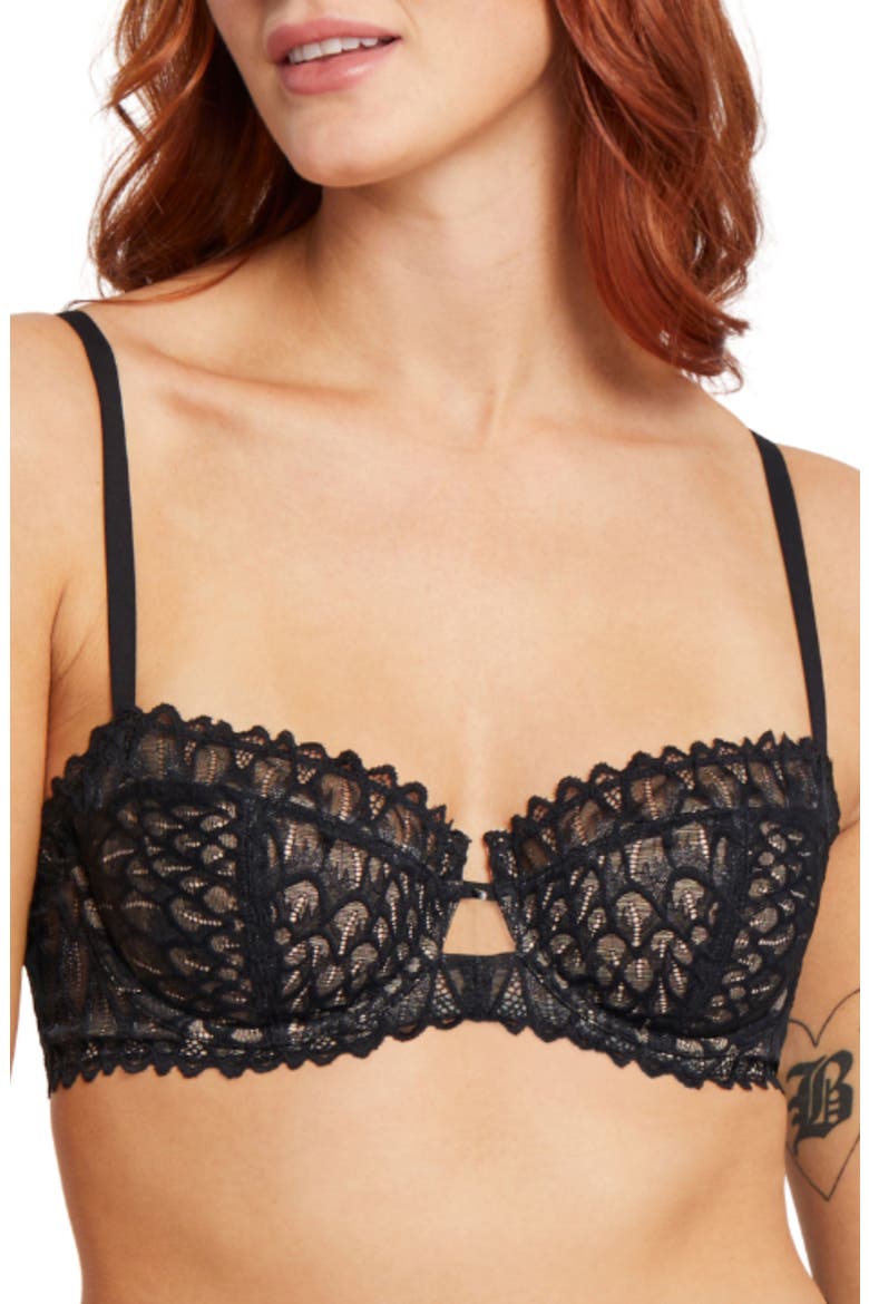 Lacey Keyhole Lace Underwire Bra, Main, color, BLACK