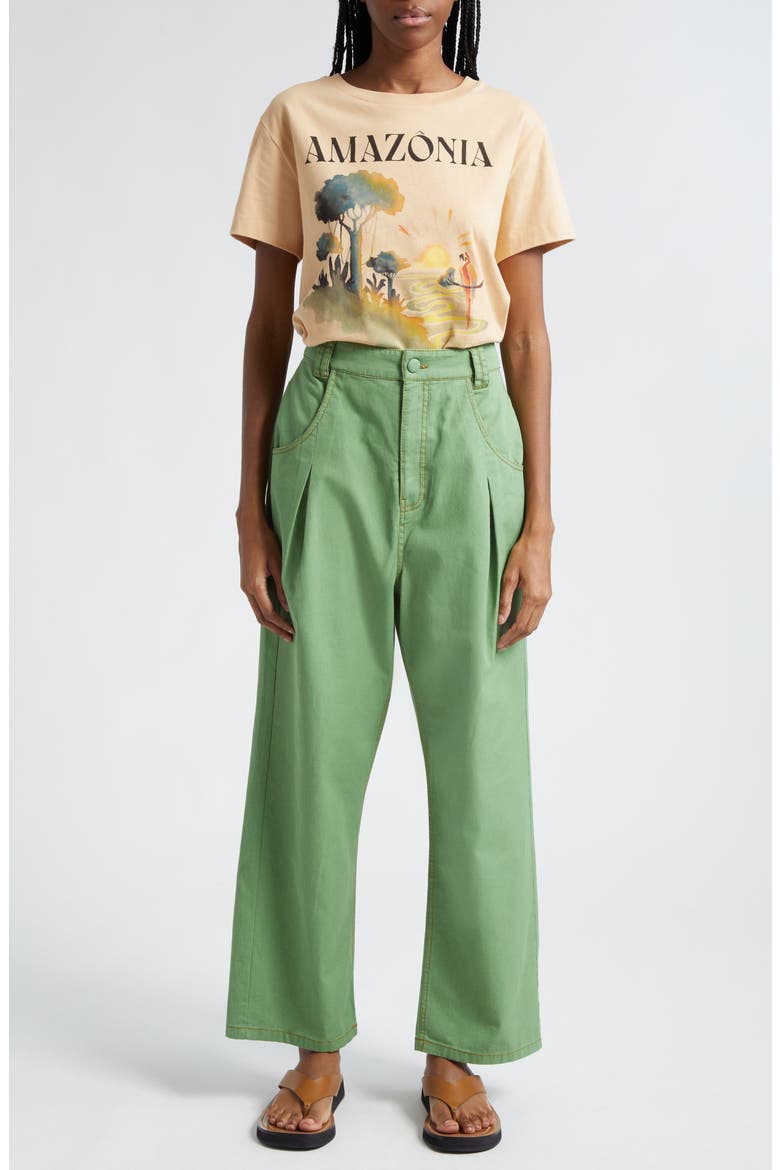 High Waist Pleat Wide Leg Pants, Alternate, color, GREEN