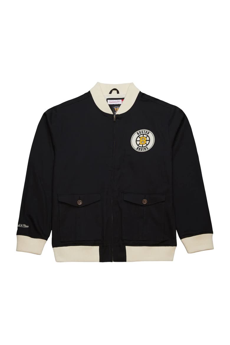 Men's Mitchell & Ness Black Boston Bruins Vintage Coaches Cotton Twill Full-Zip Jacket, Alternate, color, Black