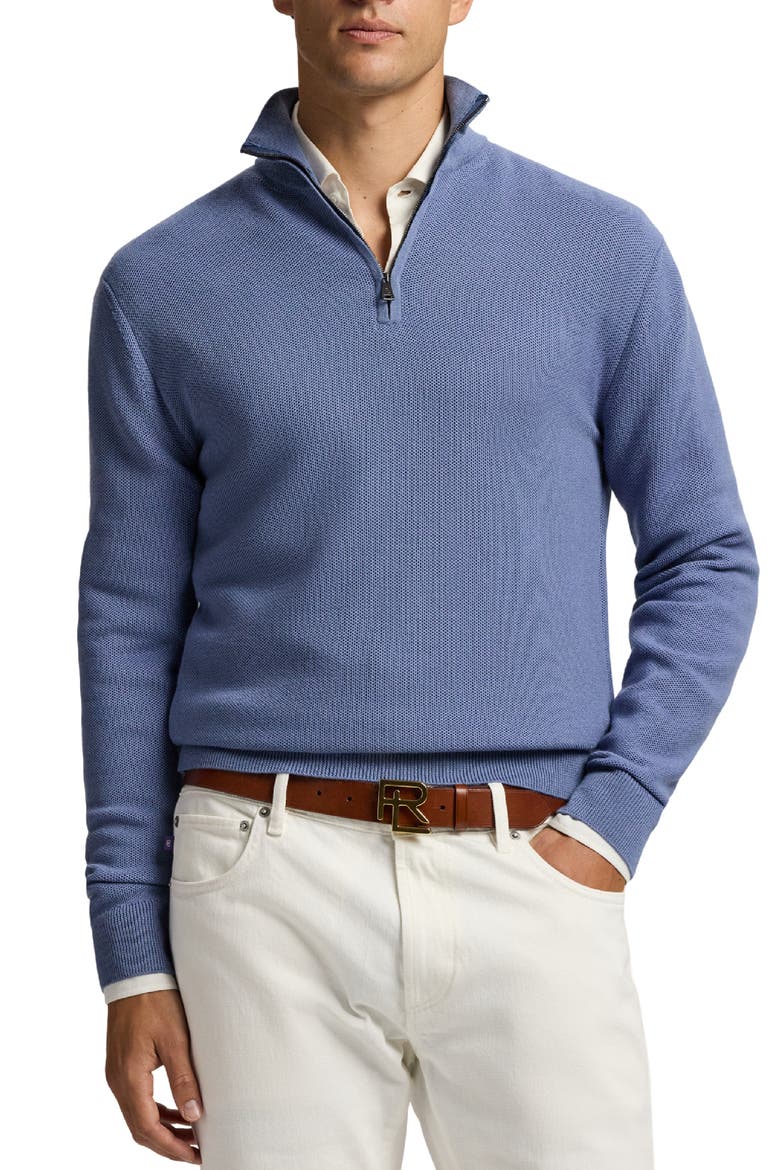 Wool Piqué Half Zip Sweater, Main, color, SOFT BLUE
