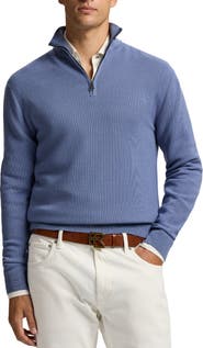 Ralph Lauren Purple Label Wool Piqué Half Zip Sweater