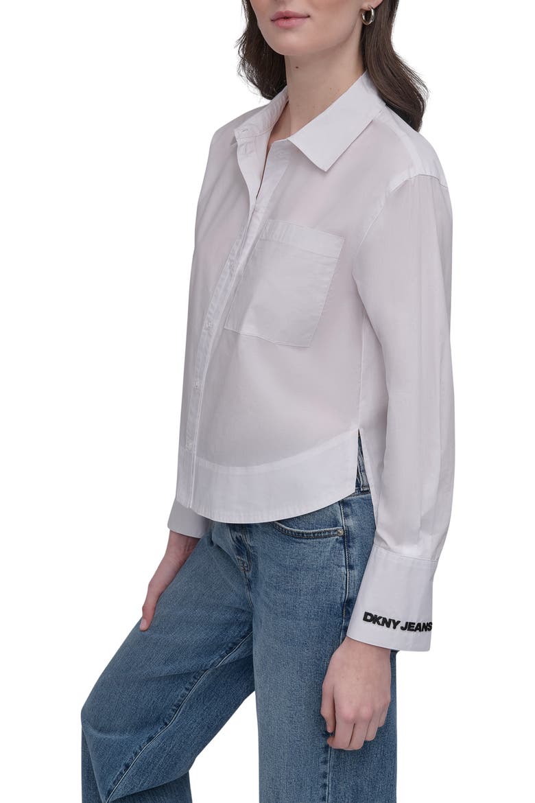 Long Sleeve Cropped Button Up Shirt, Alternate, color, WHT/ BLACK