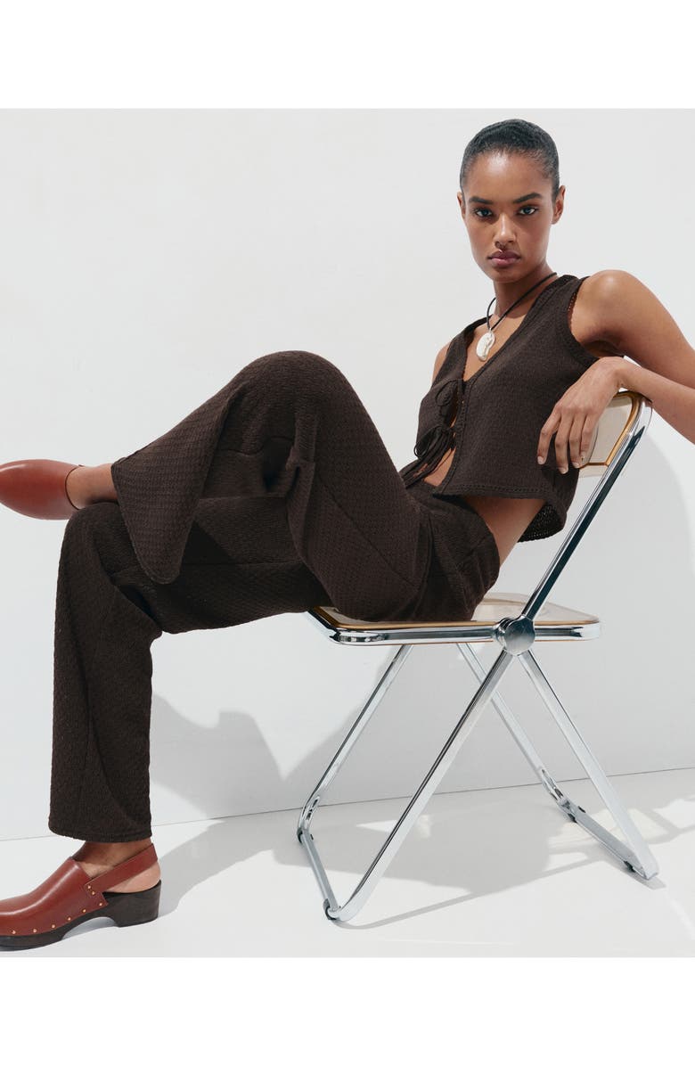 MANGO Nati Textured Straight Leg Pants, Alternate, color, Brown