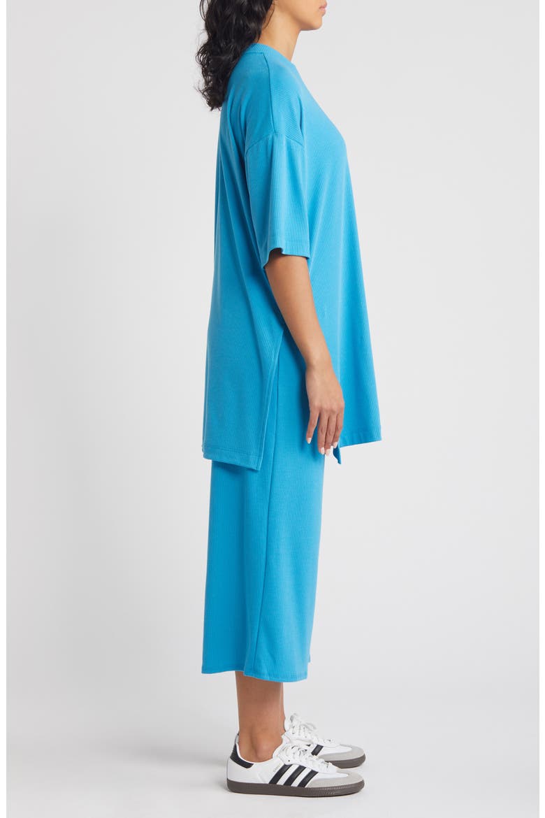 Lex Rib Oversize T-Shirt & High Waist Crop Pants, Alternate, color, MAUI BLUE