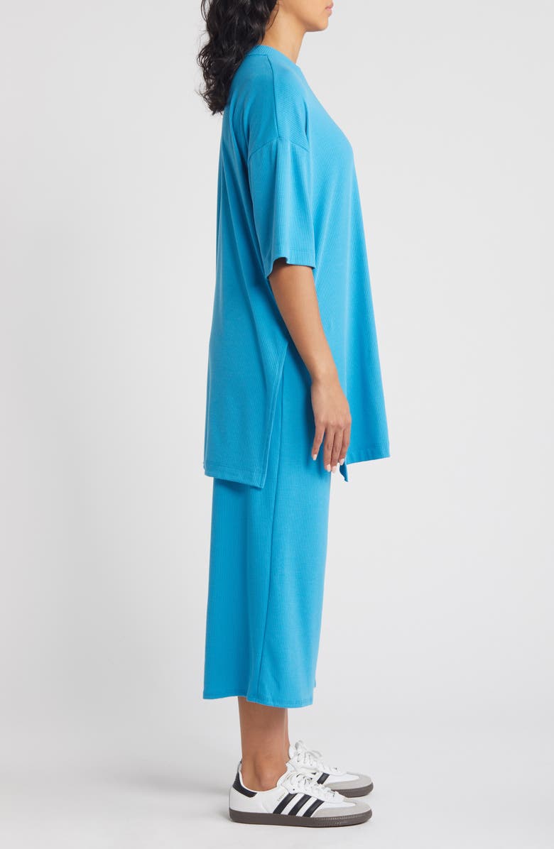 Dressed in Lala Lex Rib Oversize T-Shirt & High Waist Crop Pants, Alternate, color, Maui Blue