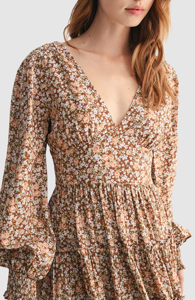 Lush Long Sleeve Ruffle Minidress, Alternate, color, Brown Floral