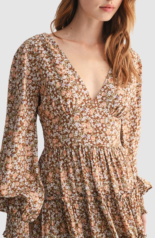 Lush Long Sleeve Ruffle Minidress In Brown