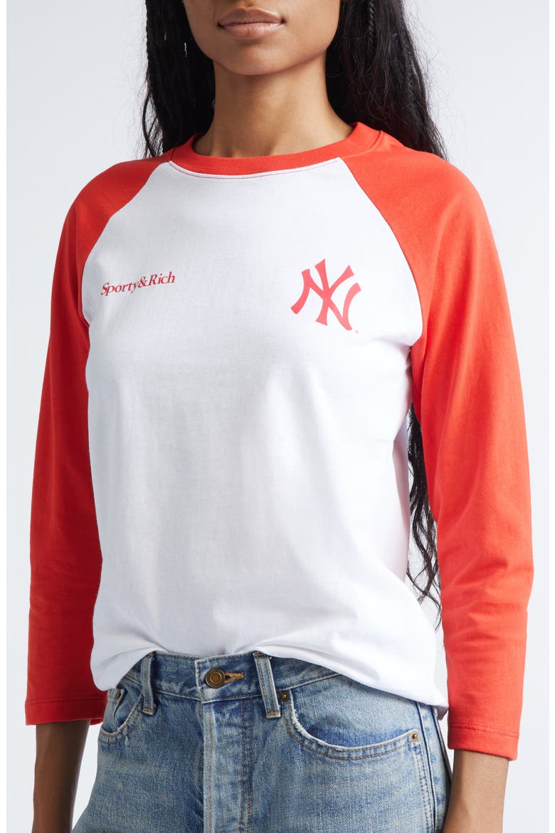 x Yankees Serif Cotton Baseball T-Shirt, Alternate, color, WHITE/FIRE RED