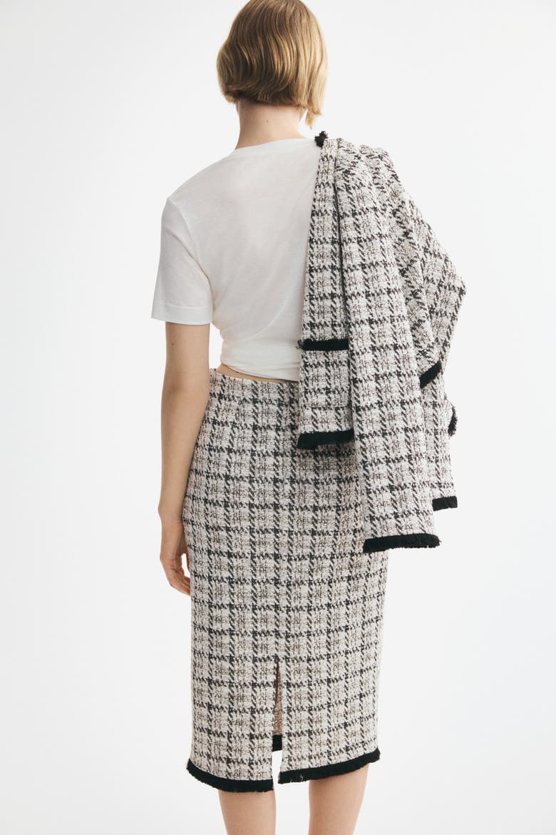Bouclé-knit Skirt With Fringe, Alternate, color, Cream/checked