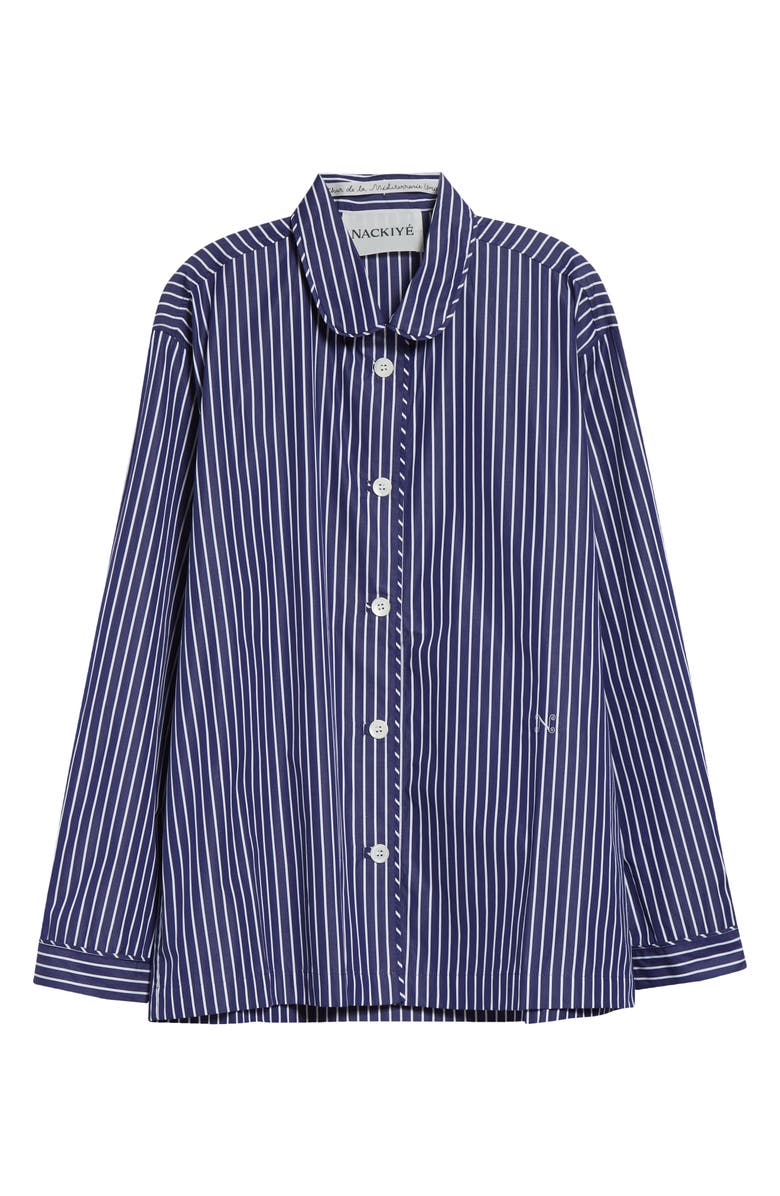 NACKIYÈ Life Is a Beach Stripe Poplin Pajama Shirt, Main, color, Sailor Stripe