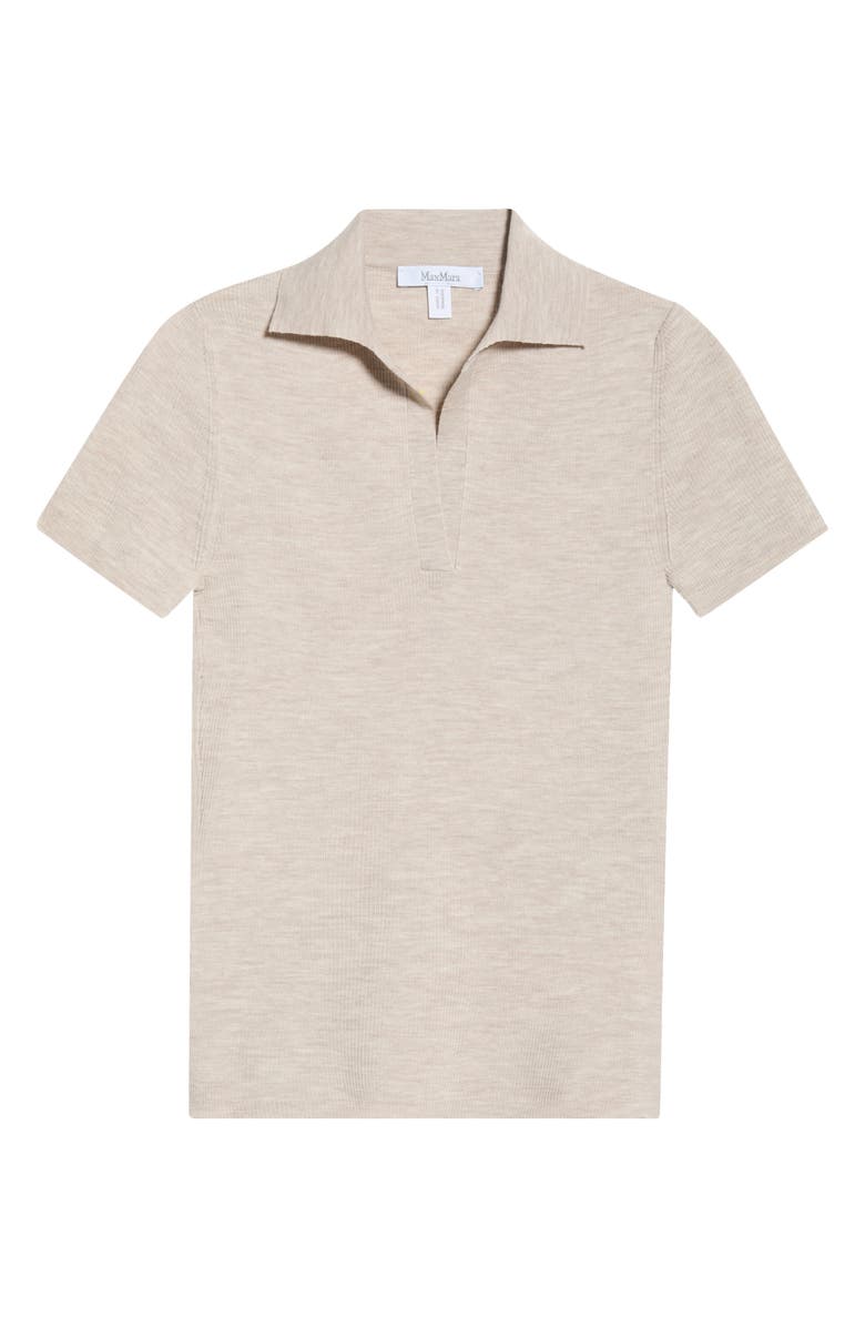 Max Mara Albero Virgin Wool Blend Rib Polo Sweater, Alternate, color, Powder