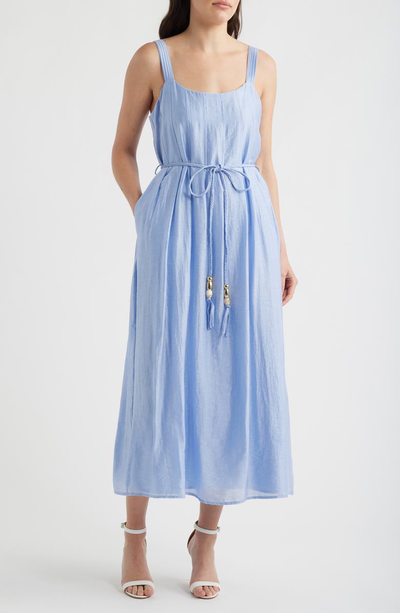 CIEBON Claudia Tie Waist Midi Dress, Main, color, Blue