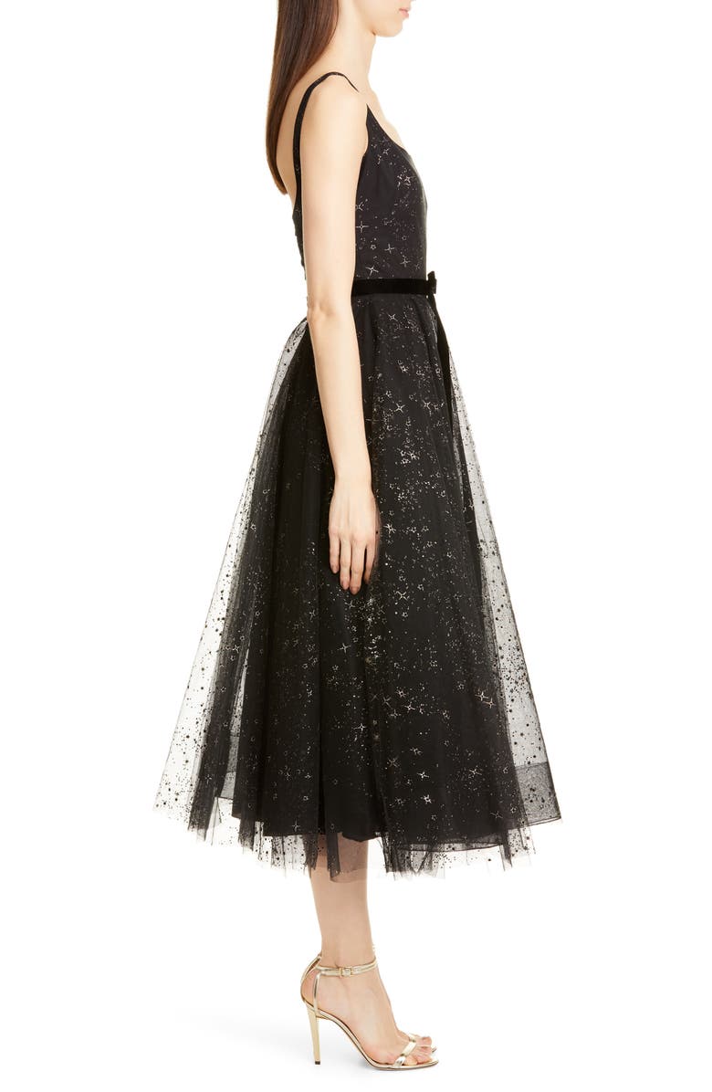 Marchesa Notte Glitter Star Tulle Cocktail Dress, Alternate, color,