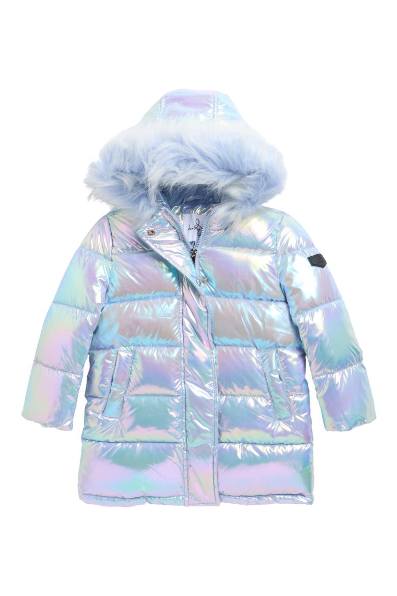 Kids' Iridescent Stadium Coat with Faux Fur Trim, Main, color, BLUE
