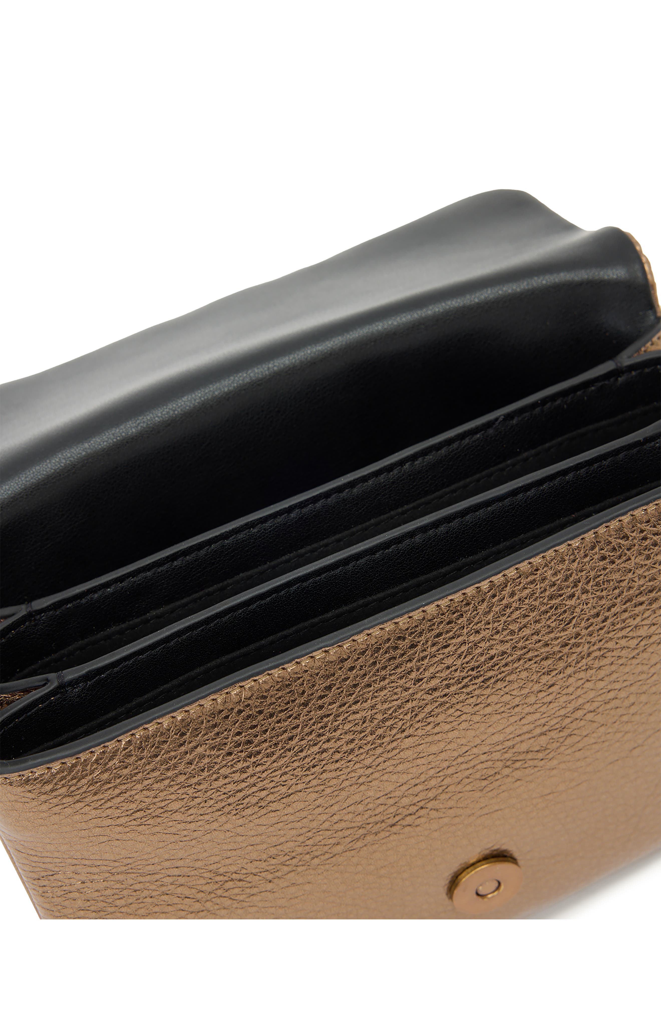 AllSaints Jupiter Metallic Leather Crossbody Bag, Alternate, color, Warm Brass
