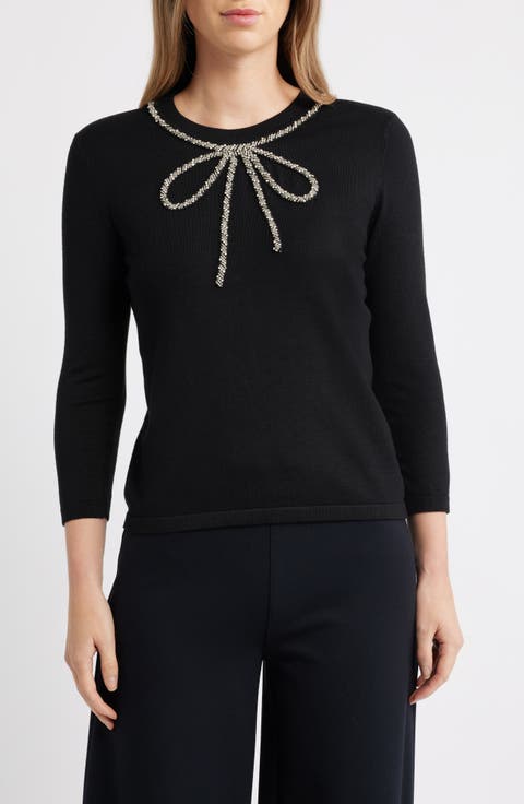 Bow Embellished Crewneck Sweater (Regular & Petite)