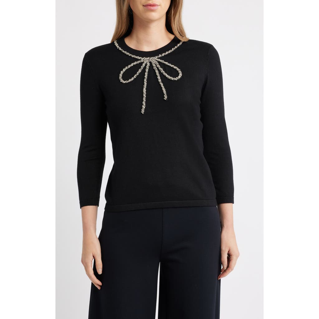 Anne Klein Bow Embellished Crewneck Sweater In Black