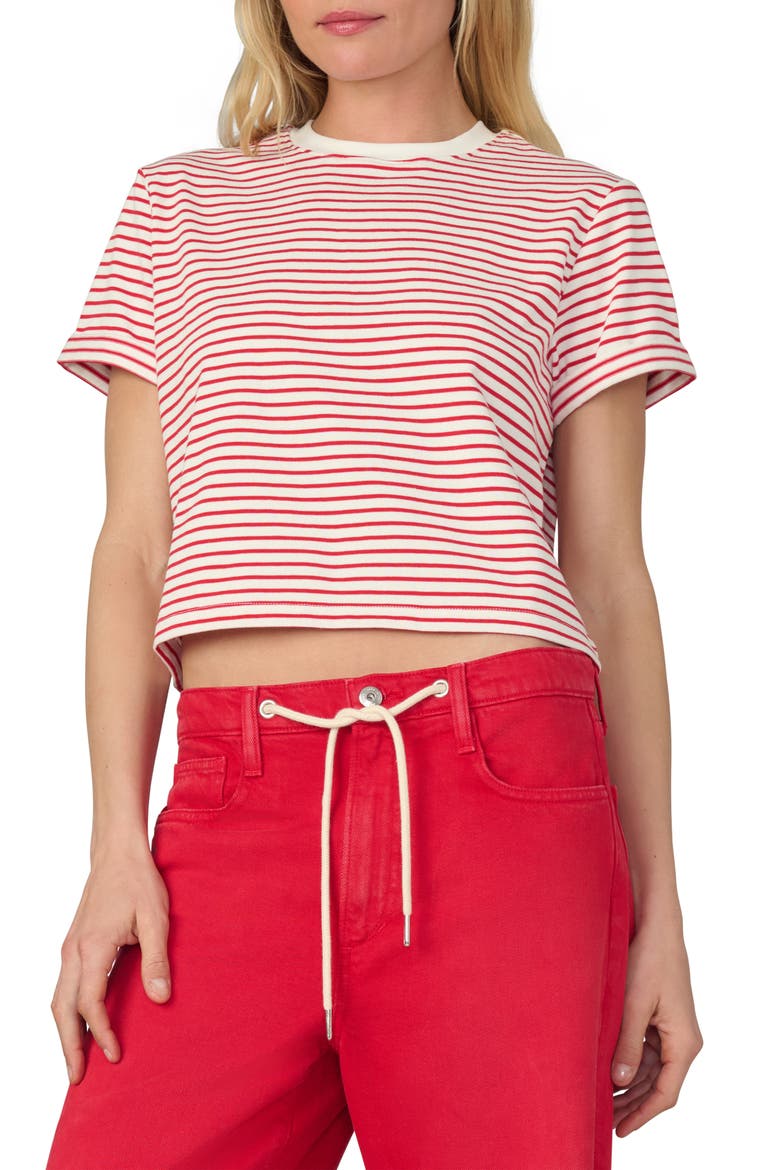 The Boxy Crop T-Shirt, Main, color, WHITE/ CHERRY RED STRIPE