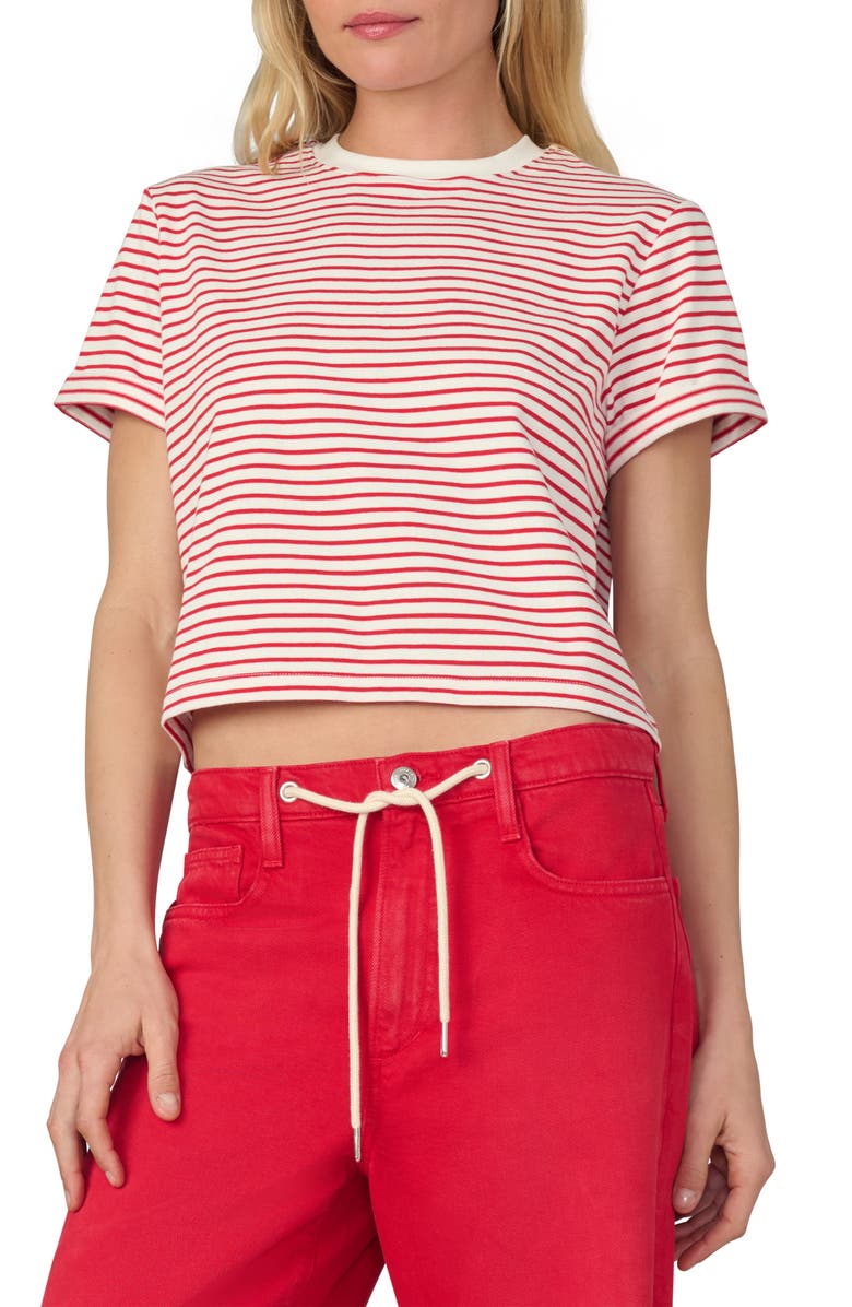 Joe's The Boxy Crop T-Shirt, Main, color, White/ Cherry Red Stripe