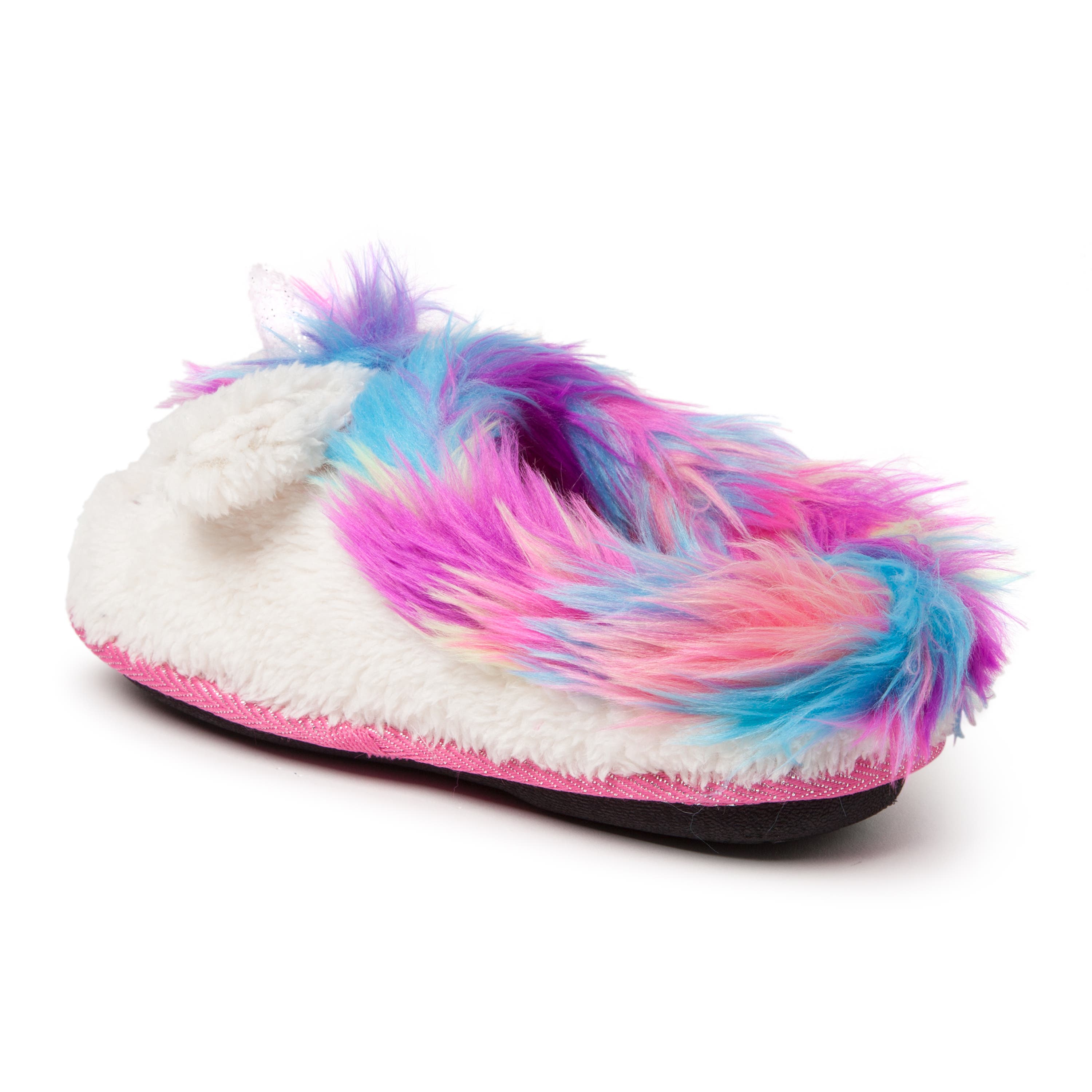 DEARFOAMS Kids' Peyton Novelty Unicorn Fuzzy Slipper, Alternate, color, Paradise Pink