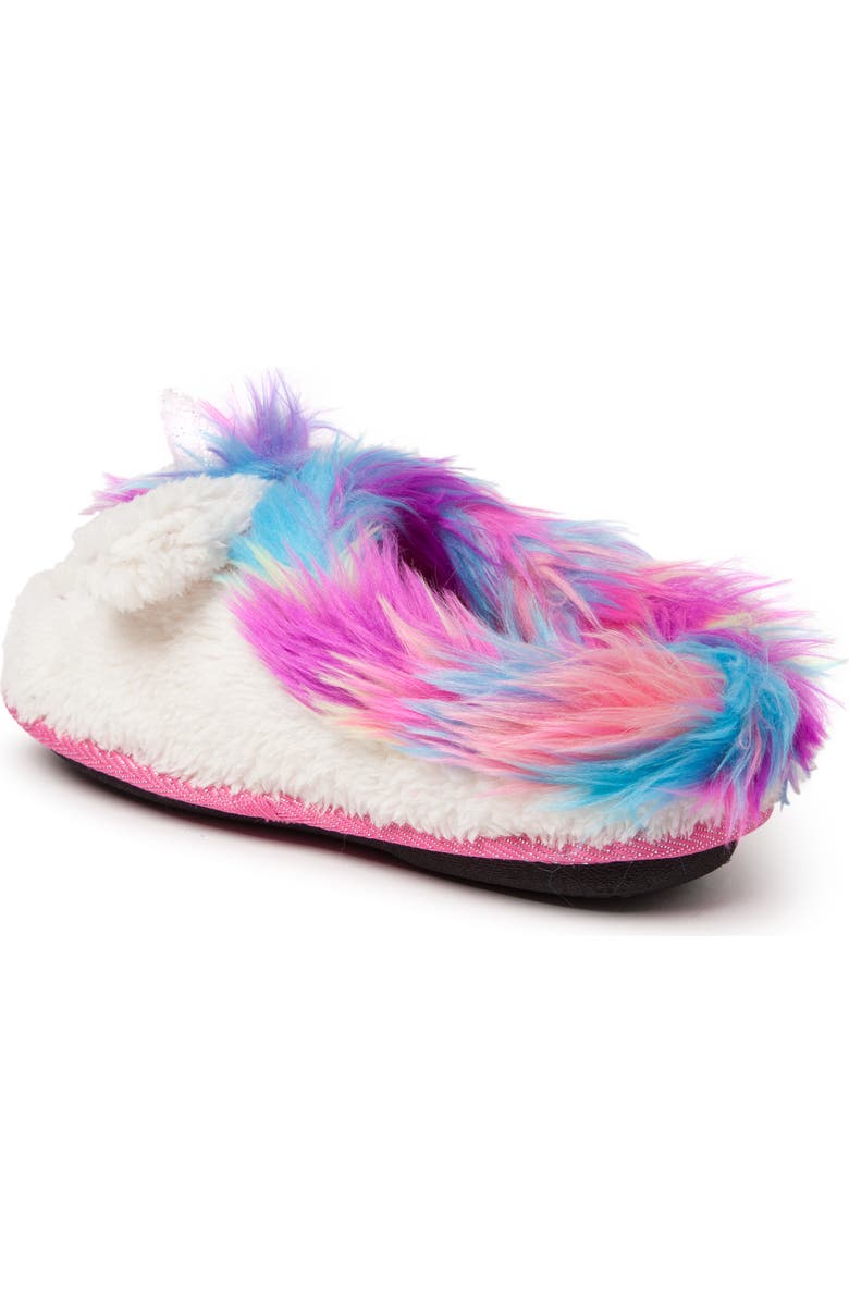 DEARFOAMS Kids' Peyton Novelty Unicorn Fuzzy Slipper, Alternate, color, Paradise Pink