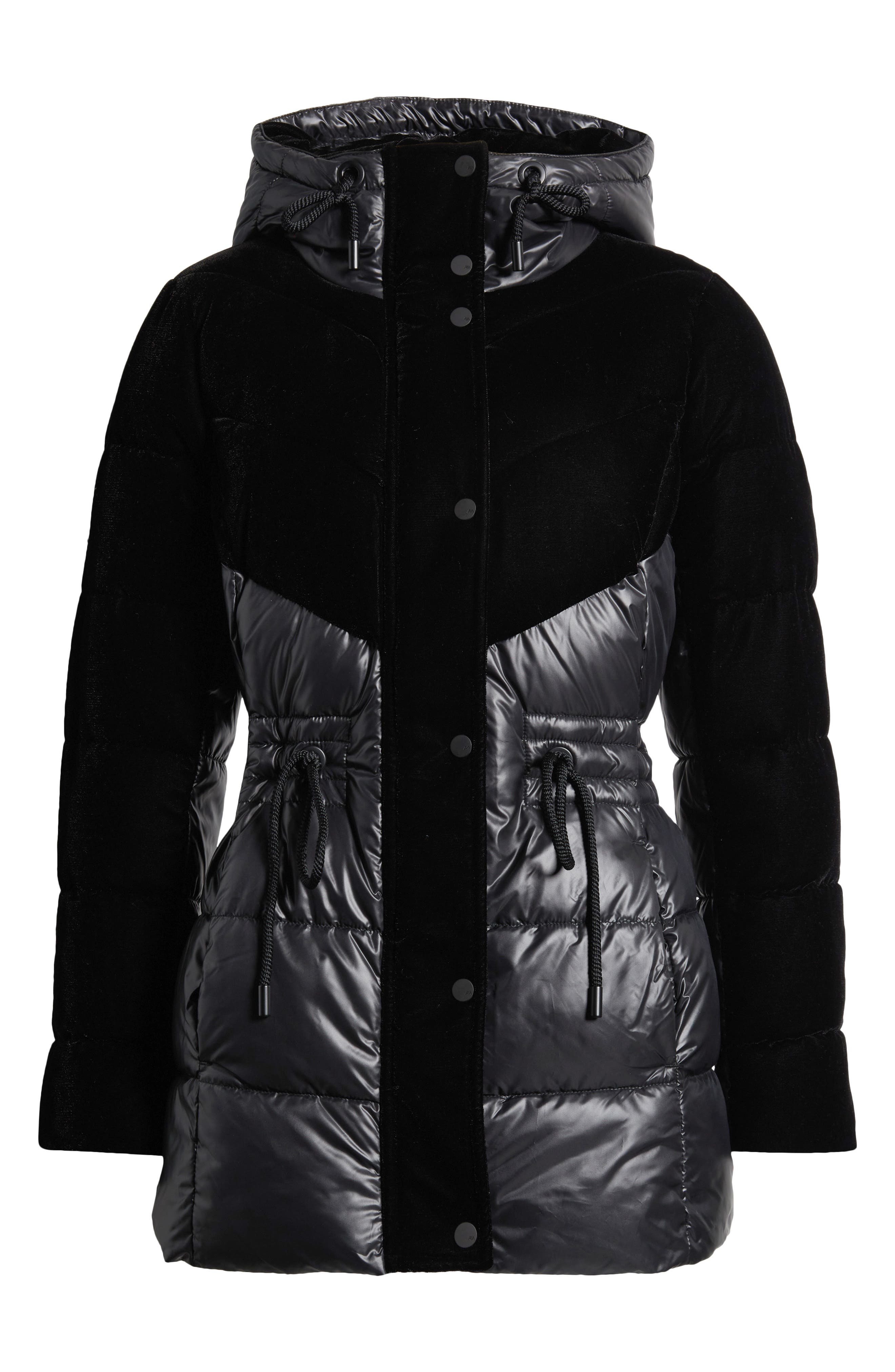 Velvet Panel Hooded Puffer Jacket - image 2