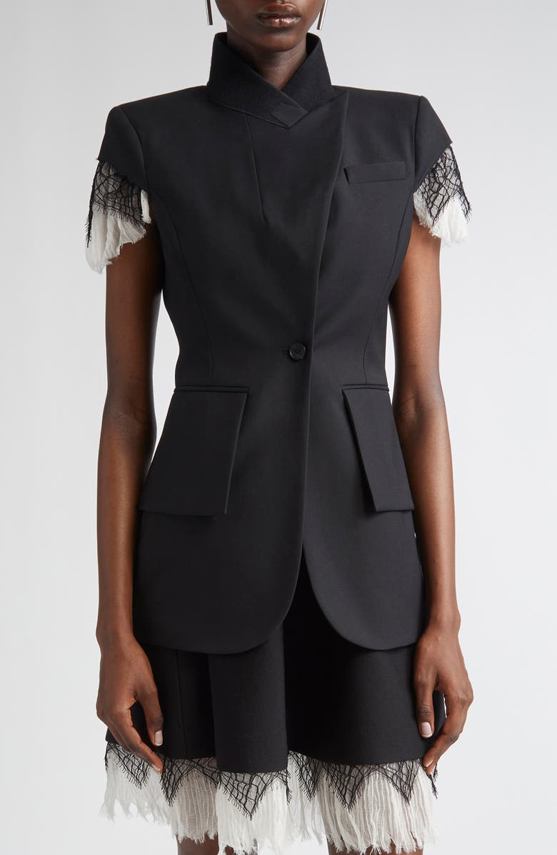 McQueen Cobweb Lace Wool Gabardine Jacket, Main, color, 