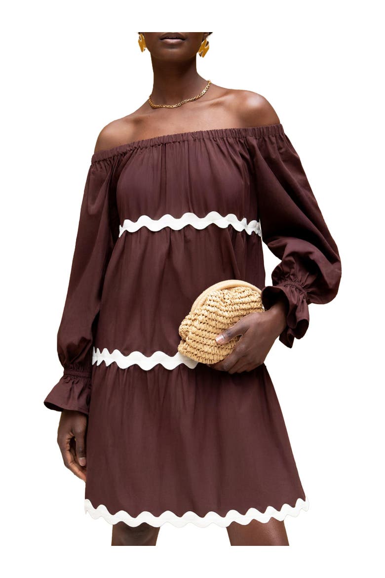 Bardot Contrast Trim Dress, Alternate, color, Brown