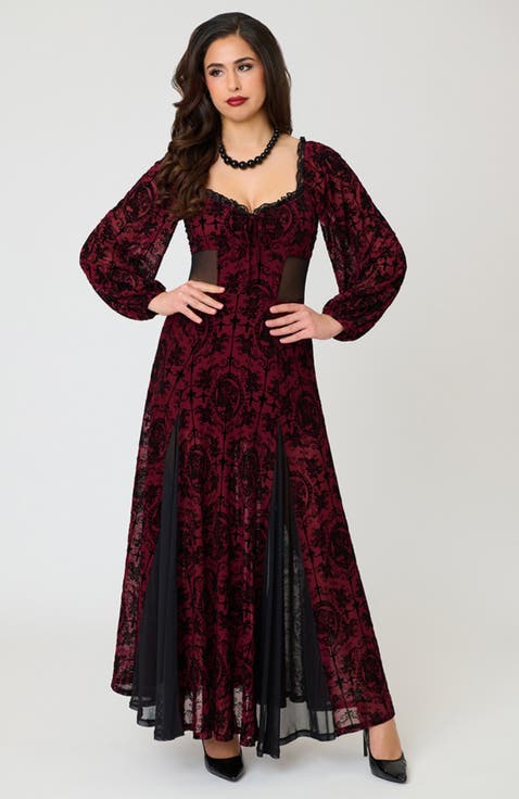 Sheer Spiderweb Godet Maxi Dress
