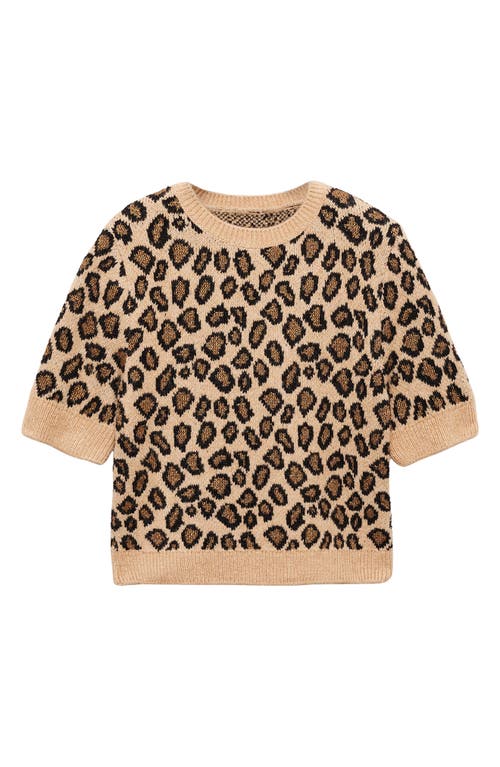 Mango Metallic Leopard Jacquard Short Sleeve Sweater In Brown