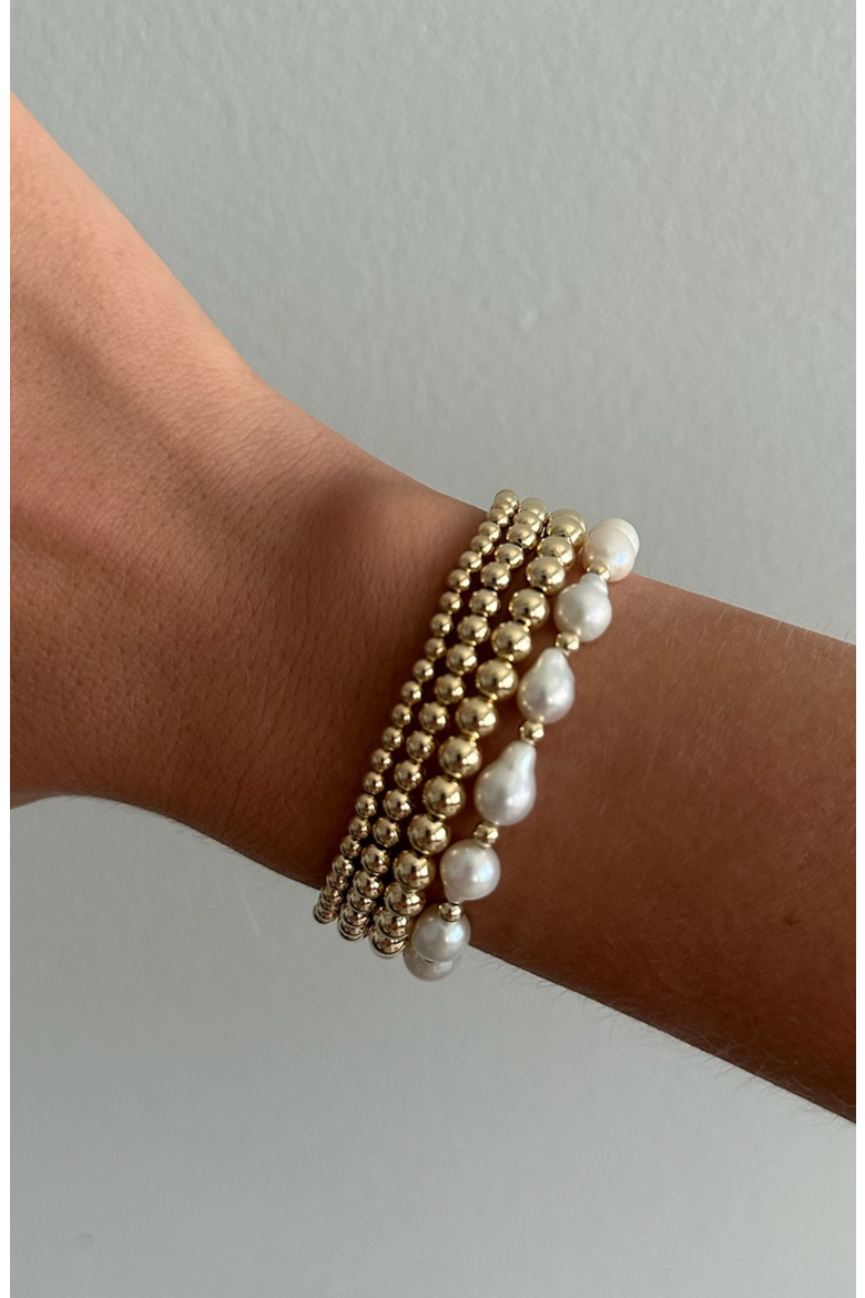 Baroque Pearl and 14k Gold Filled Bead Four Bracelet Stack, Alternate, color, Gold