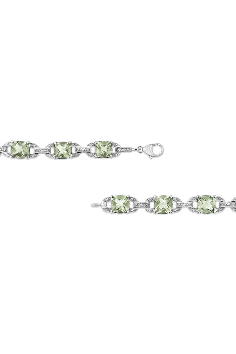 Silver 7x7 mm Green Amethyst and Diamond Accent Tennis Bracelet, Alternate, color, White