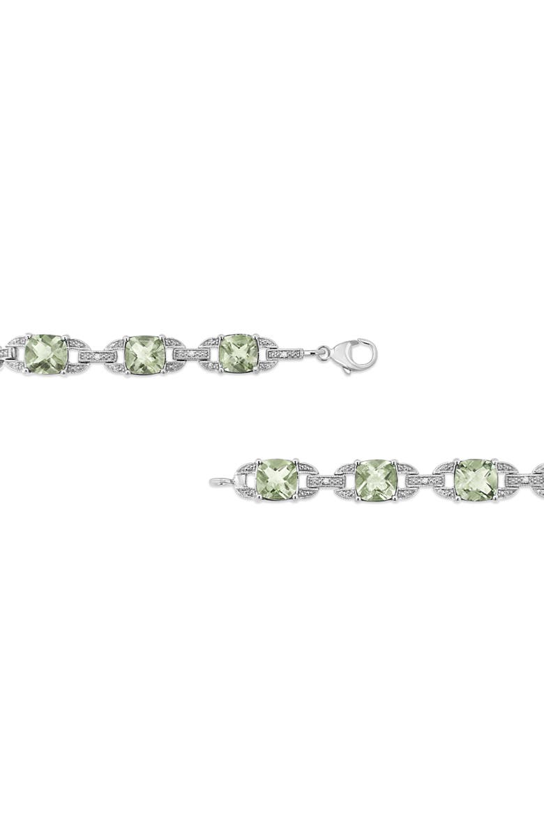 Haus of Brilliance Silver 7x7 mm Green Amethyst and Diamond Accent Tennis Bracelet, Alternate, color, White