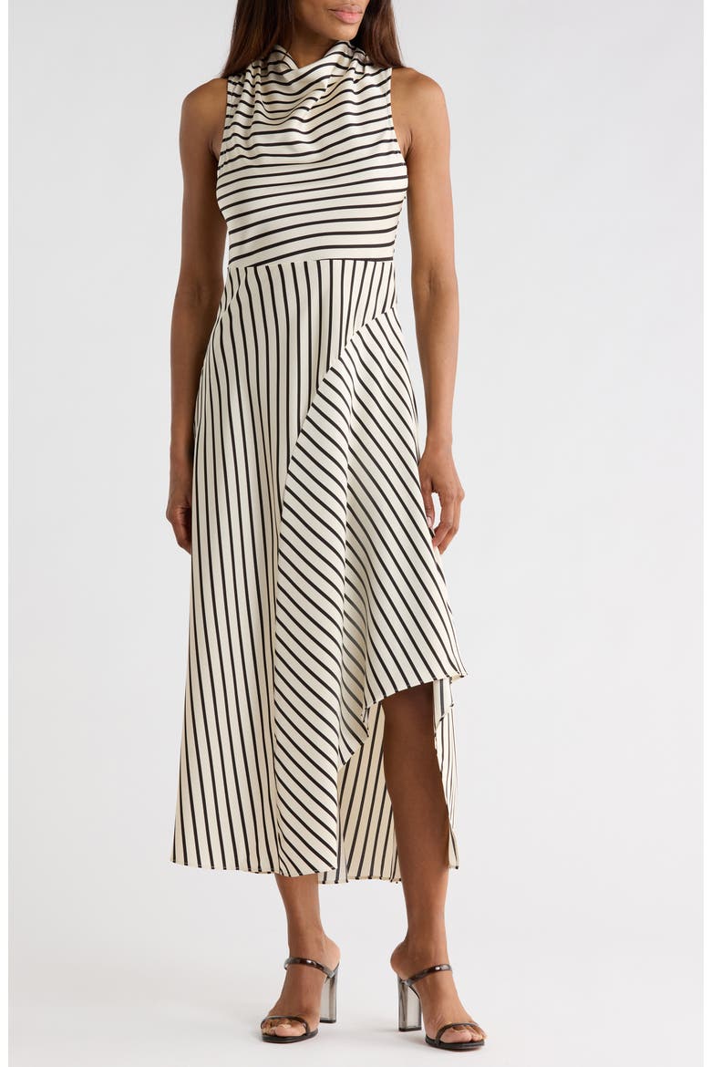 Divya Stripe Sleeveless Midi Dress, Main, color, BLACK WHITE