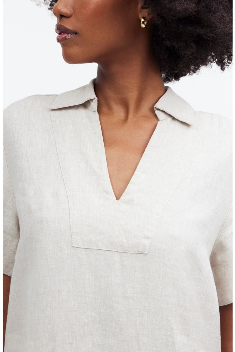 Johnny Collar V-Neck Linen Minidress, Alternate, color, NATURAL UNDYED