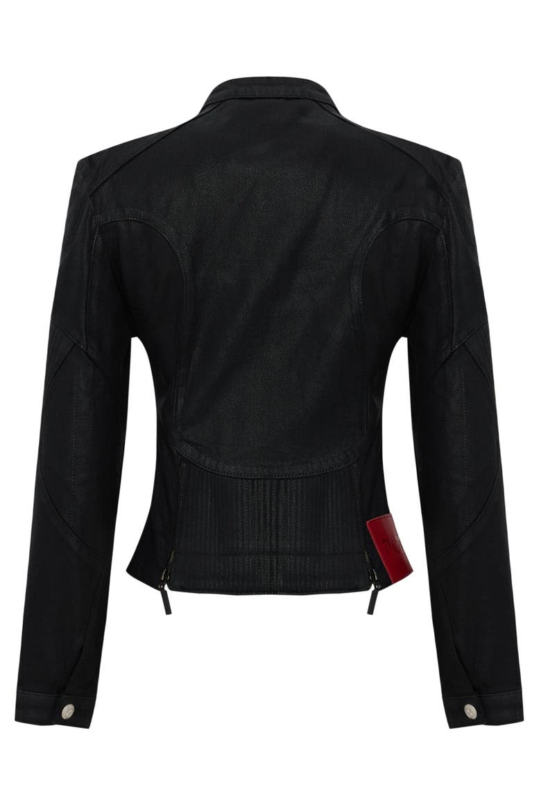 Pure Cotton Shiny Coated Women Denim Jacket, Alternate, color, BLACK