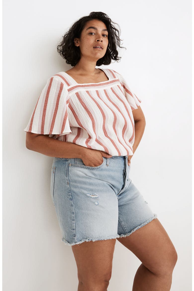 Relaxed Mid-Length Denim Shorts: Ripped Edition, Alternate, color, SELTON WASH