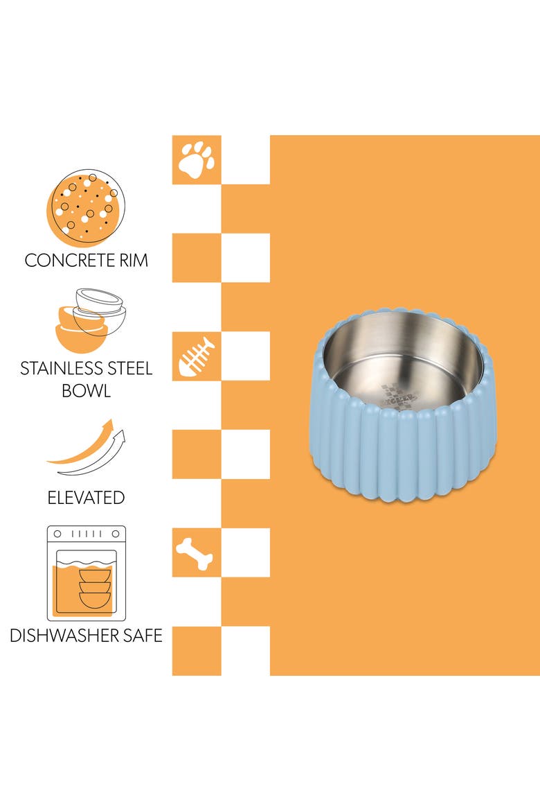 Ripple Ridge Slanted Concrete and Stainless Steel Bowl Pet Feeder, Alternate, color, Blue
