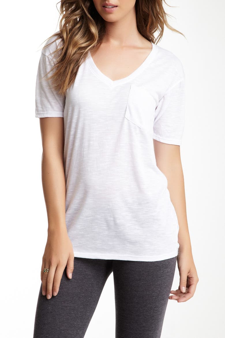 Slub V-Neck Pocket T-Shirt, Main, color, WHITE
