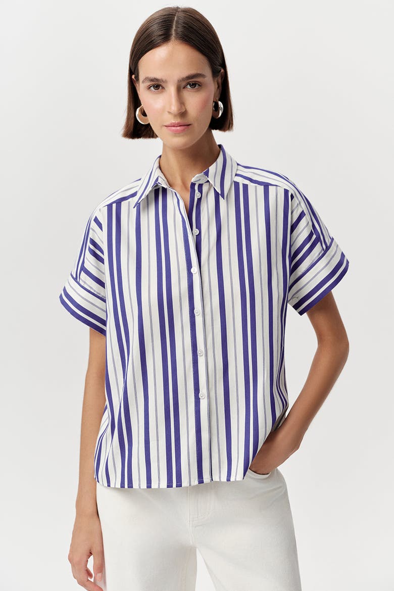 Alsatia Dropped Short Sleeve Striped Shirt, Alternate, color, Blue