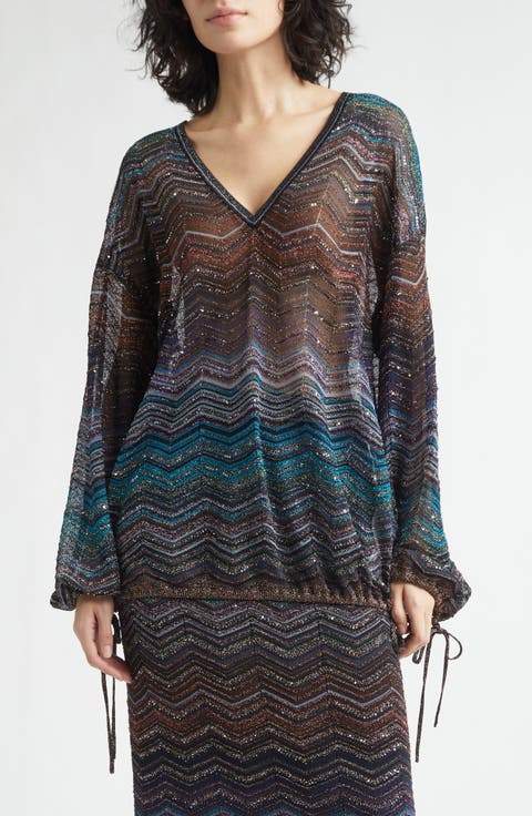 Zigzag Metallic Sequin Sweater