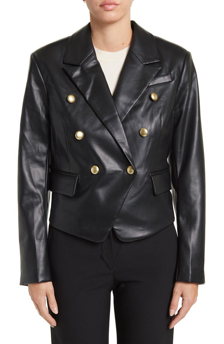 Avec Les Filles Double Breasted Faux Leather Blazer, Alternate, color, 