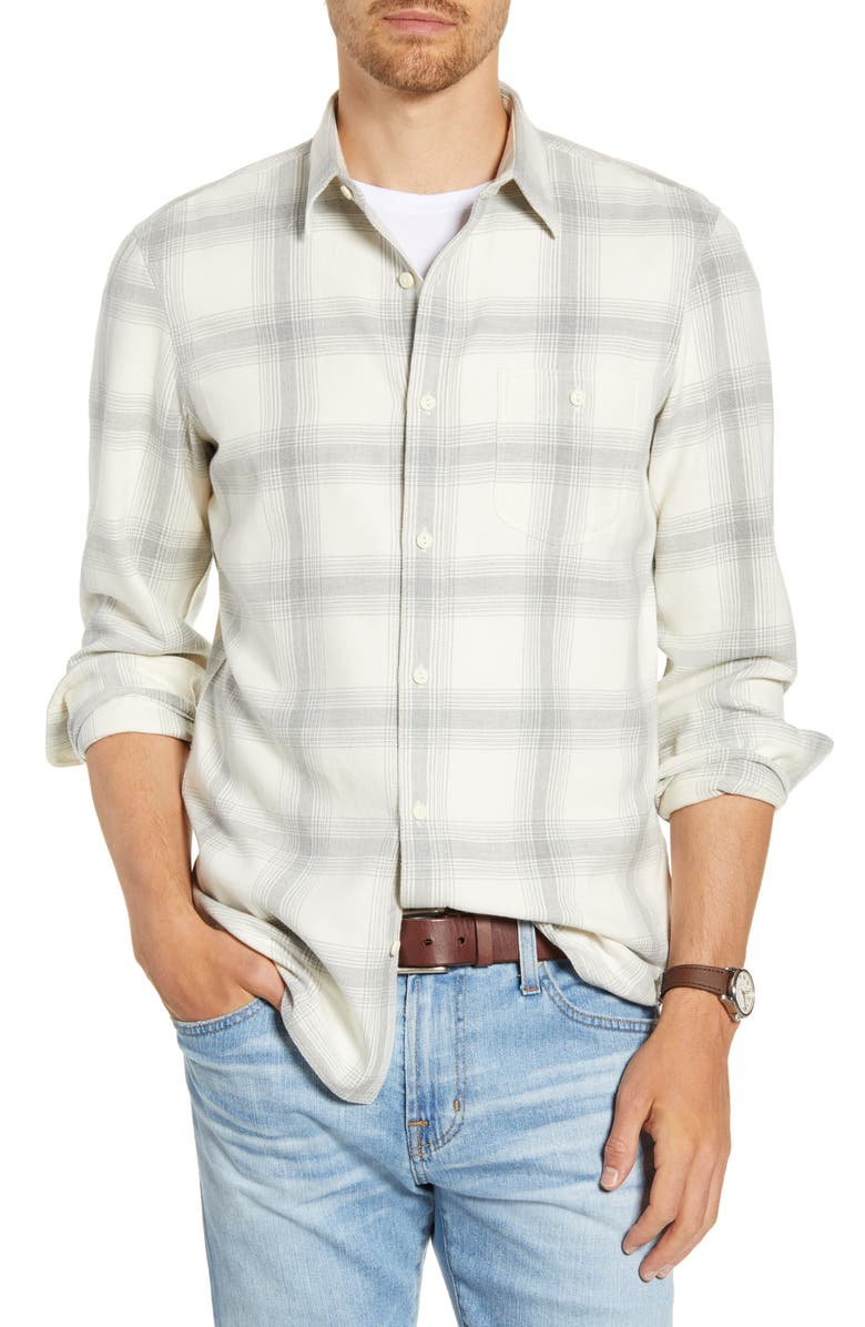 1901 Trim Fit Plaid Twill Button-Up Utility Shirt, Main, color,