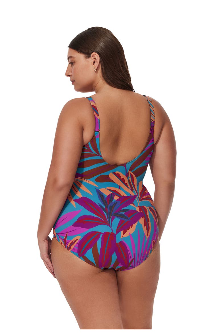 Plantopia Plus Size V-Neck Surplice Ruffle One Piece, Alternate, color, Multi-Teal