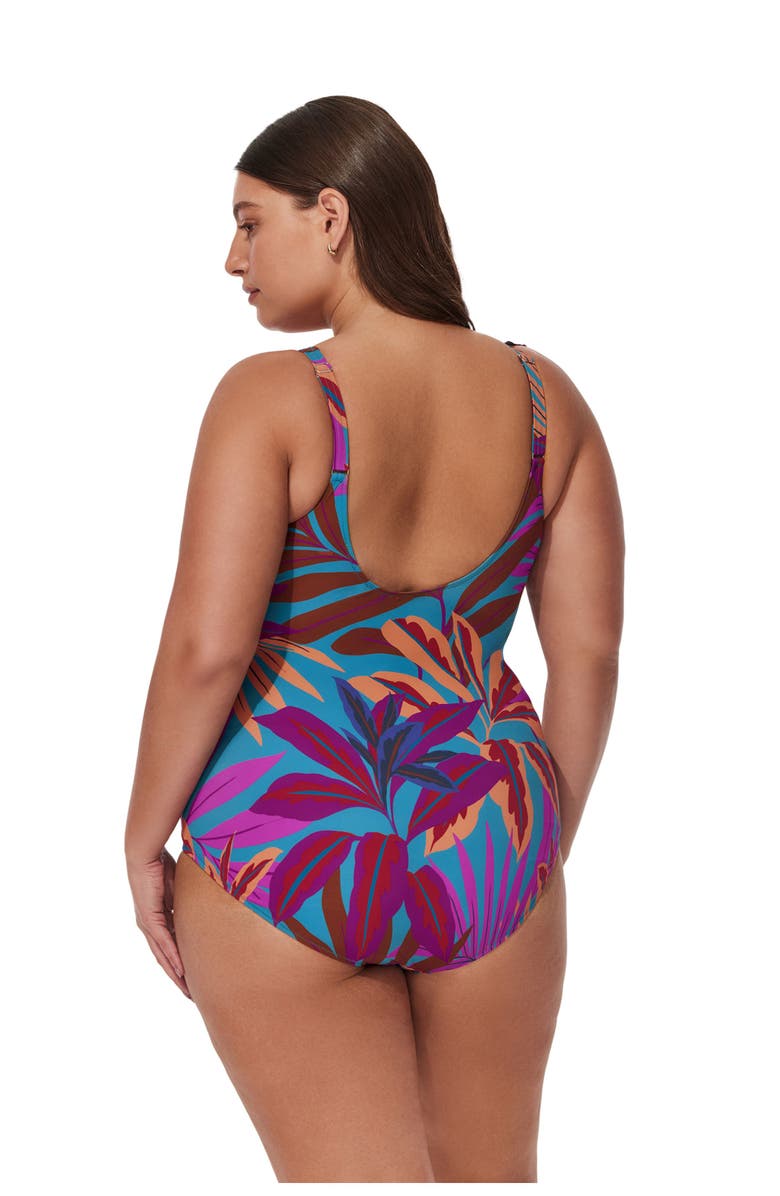 Gottex Plantopia Plus Size V-Neck Surplice Ruffle One Piece, Alternate, color, Multi-Teal