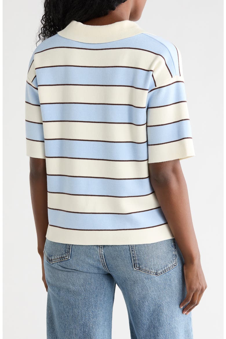 Stripe Short Sleeve Polo Sweater, Alternate, color, IVORY/ CHOCOLATE/ PASTEL BLUE
