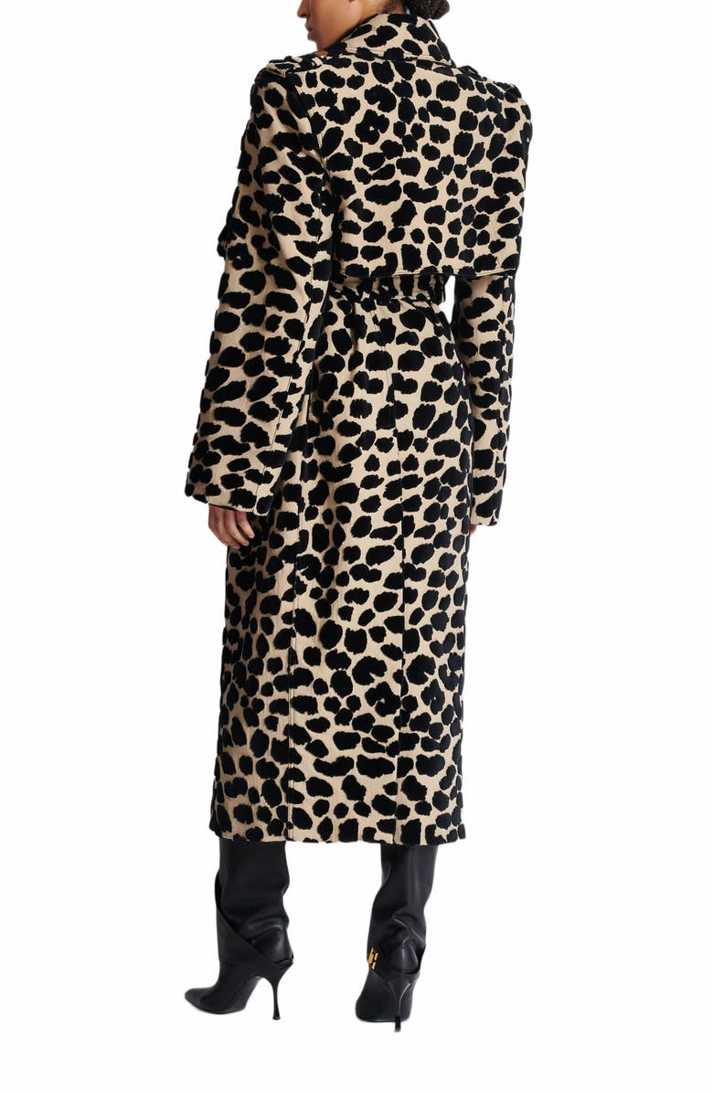 Balmain Leopard Print Jacquard Belted Trench, Alternate, color, Black