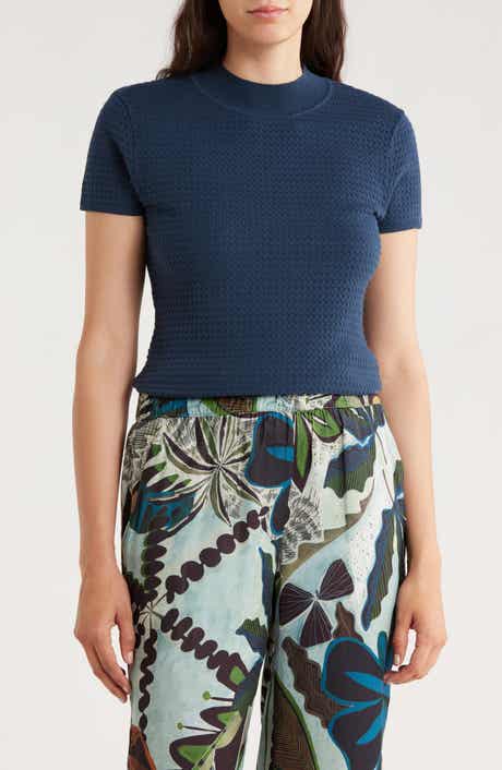 T Tahari Mock Neck Short Sleeve Knit Sweater