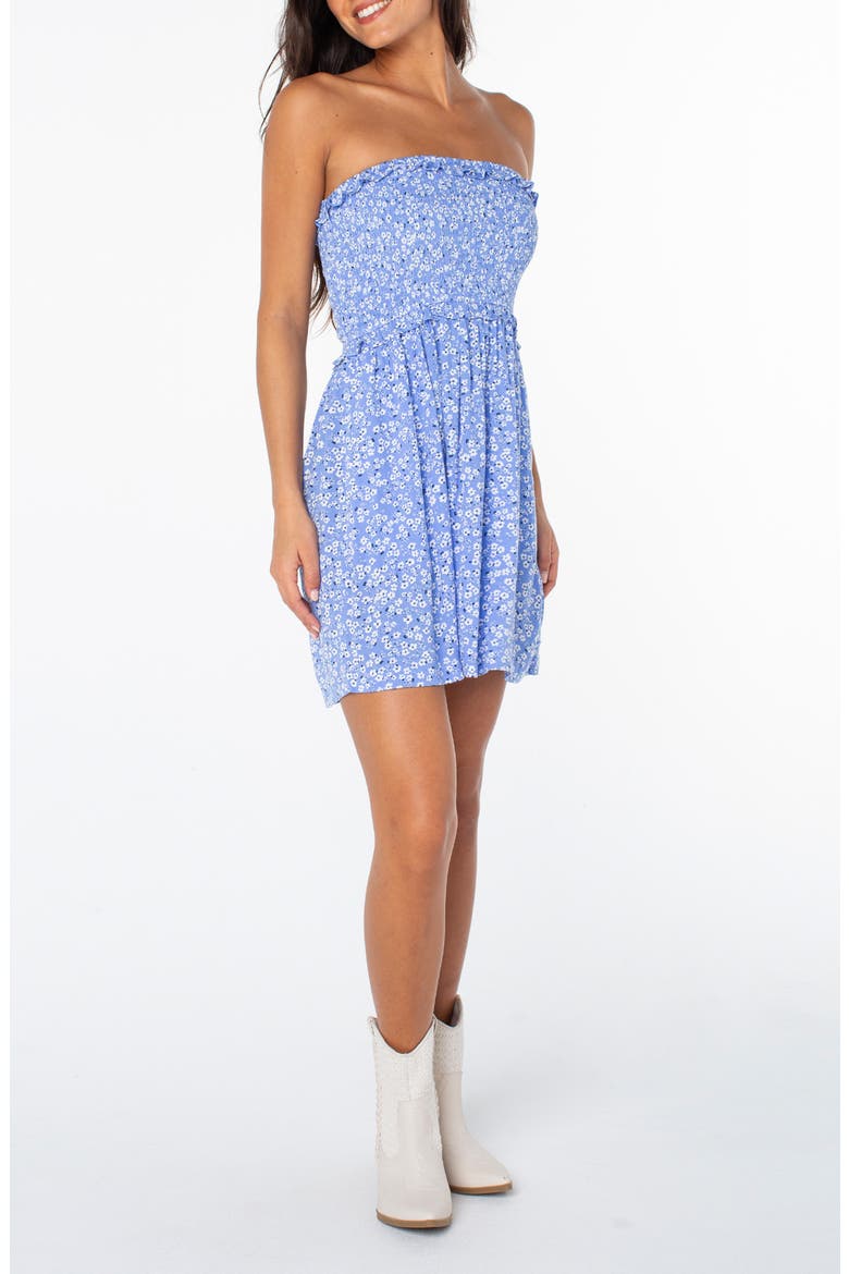 Avalon Floral Strapless Midi Dress, Main, color, CORNFLOWER